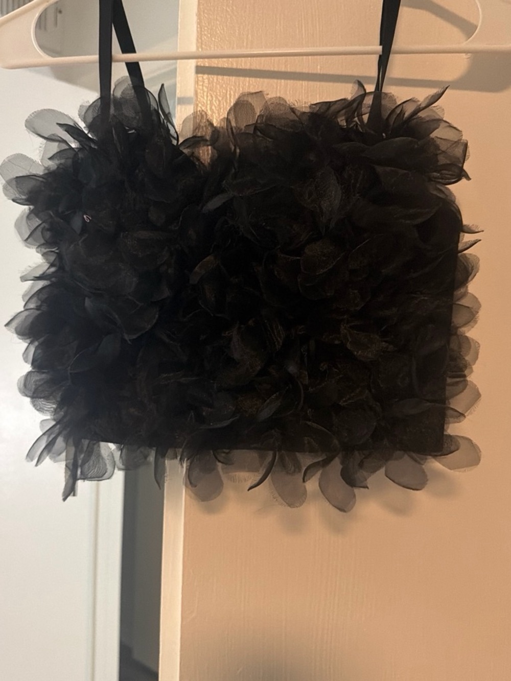french kyss Black Floral Ruffle Mesh Crop Top